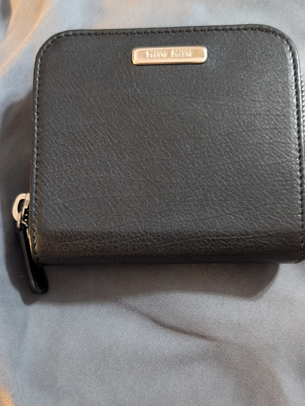 Miu Miu Black Pebbled Leather Zip-Around Wallet